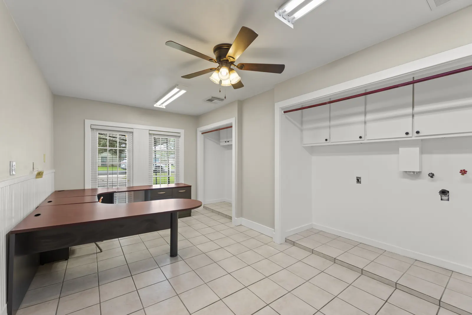 Home office in the converted garage, next to the laundry area